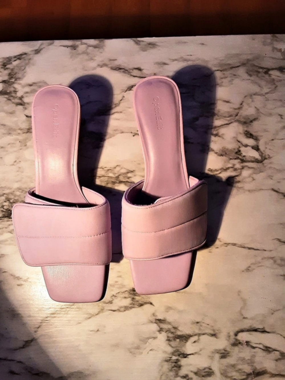 Open Edit Cava Slide Sandal Pink Square Toe Block Heel Mules